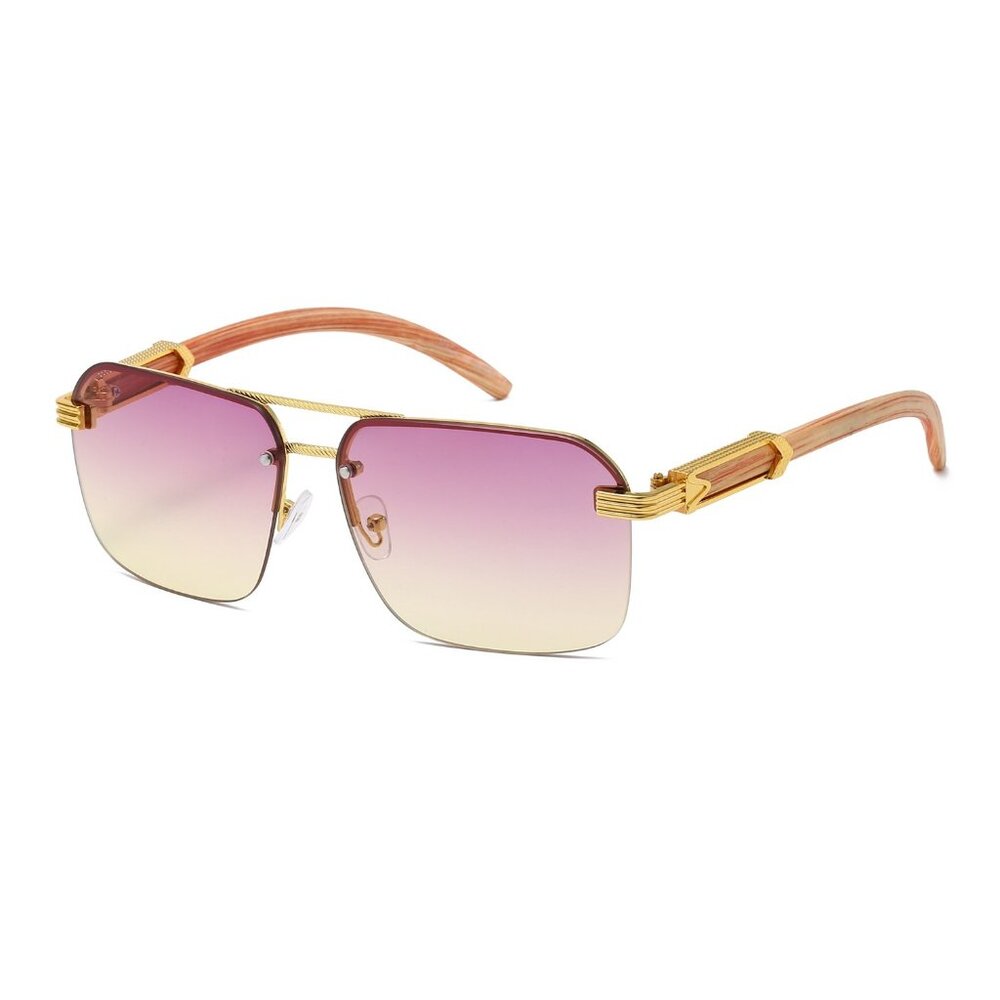 Men Sunglasses Hip Hop Shades Metal Gold Rimless Rapper Square Pink Yellow Gafas